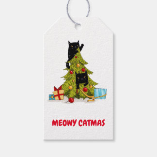 Funny Cute Meowy Julgran Gift Märkres Presentetikett