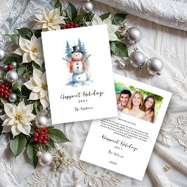 Funny Cute MInimalist Snowman Frosted Forest Julkort