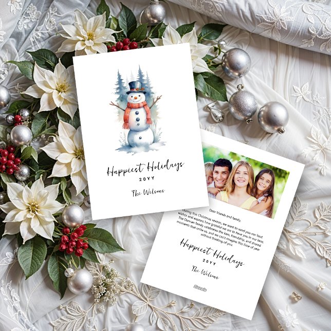 Funny Cute MInimalist Snowman Frosted Forest  Julkort (Funny Cute MInimalist Snowman Frosted Forest Christmas Holiday Cards. )