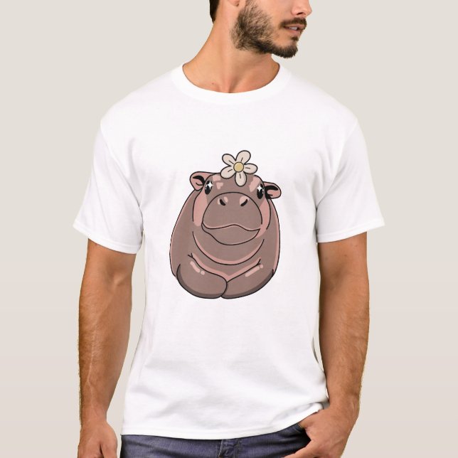 Funny Cute Moo Deng Hippo Baby Bouncy Gris 2 T Shirt (Framsida)