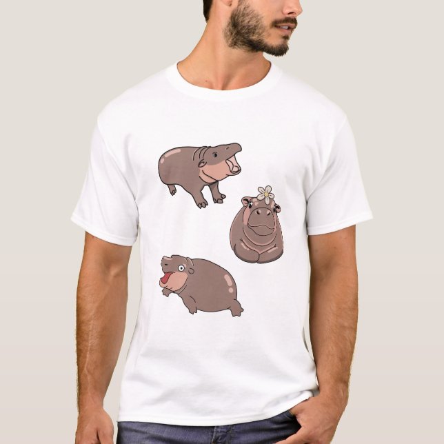 Funny Cute Moo Deng Hippo Baby Bouncy Gris 4 T Shirt (Framsida)