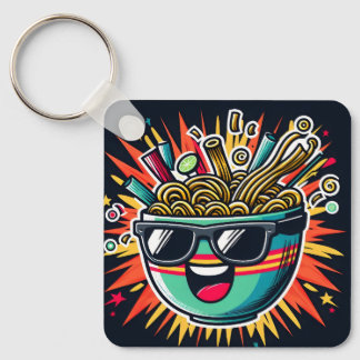 Funny Cute Noodle Cartoon Ramen Bowl Nyckelring
