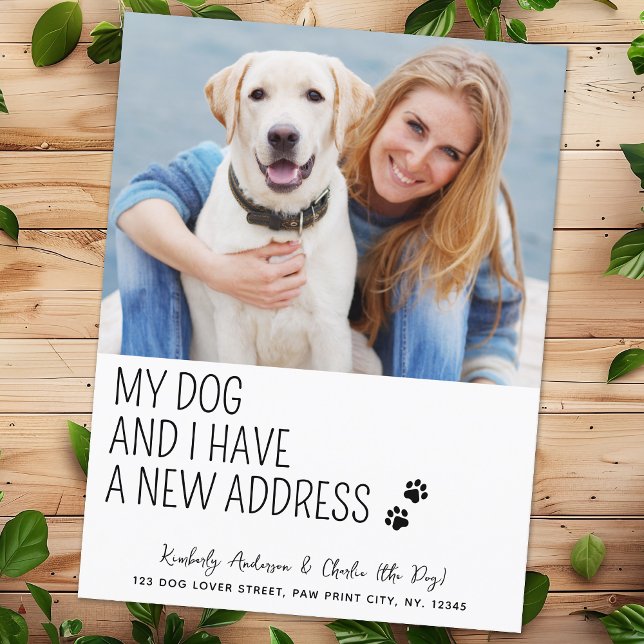 Funny Cute Ny adress Anpassningsbar Pet Photo Hund Meddelande Vykort (Skapare uppladdad)
