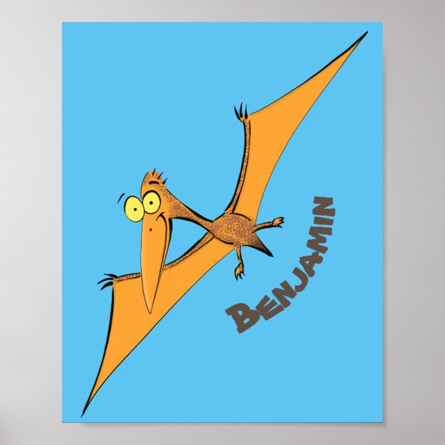 Funny cute orange flying pterodactyl cartoon poster (Framsidan)