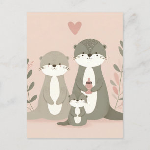 Funny Cute Otter-familjen Vykort