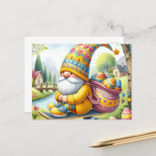 Funny Cute Påsk Gnome med Påskägg Vykort