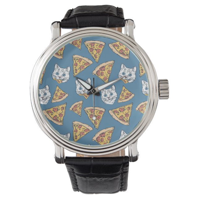 Funny Cute Pizza Cat Mönster Armbandsur (Framsida)
