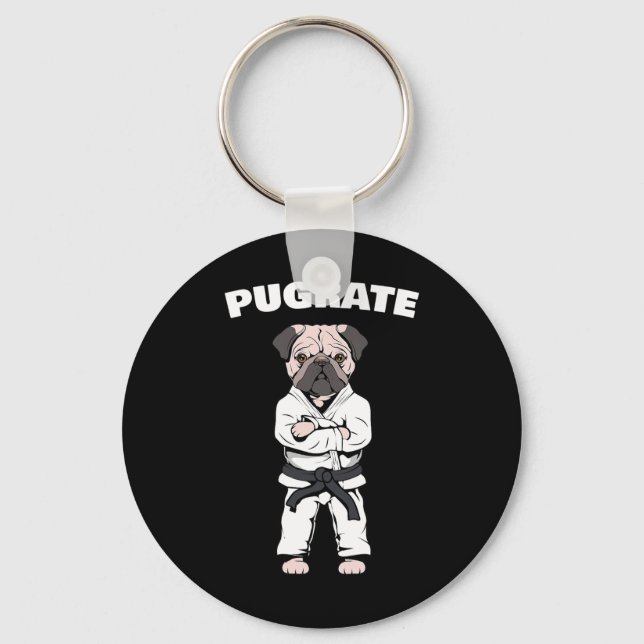 Funny Cute Pug Karate Black Bälte Martial Art Kärl Nyckelring (Framsida)