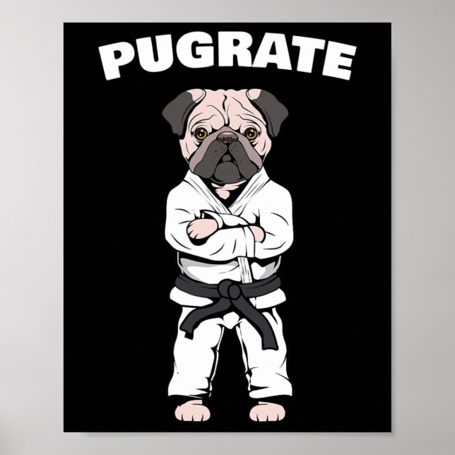 Funny Cute Pug Karate Black Bälte Martial Art Kärl Poster (Framsidan)