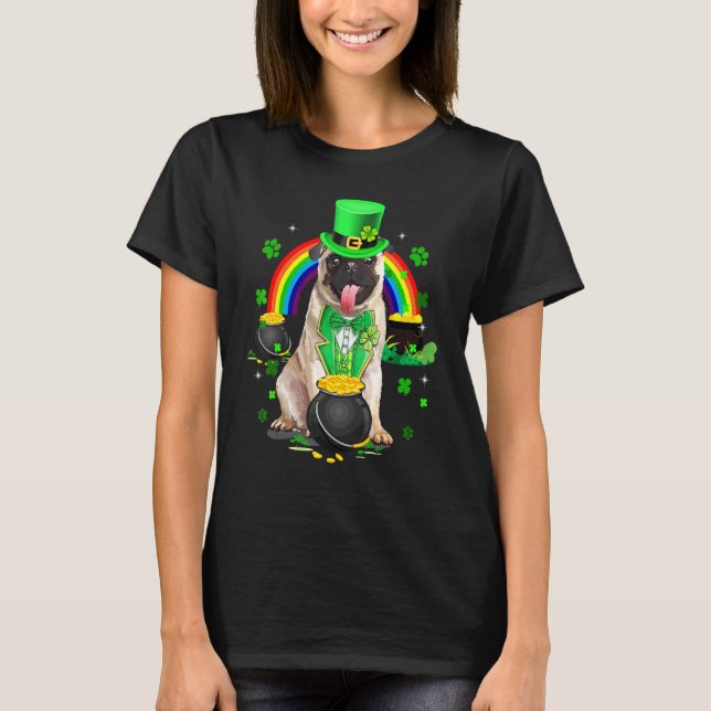 Funny Cute Pug Leprechaun Shamrock St Patrick s D T Shirt (Framsida)