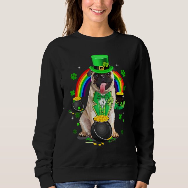 Funny Cute Pug Leprechaun Shamrock St Patrick s D T Shirt (Framsida)