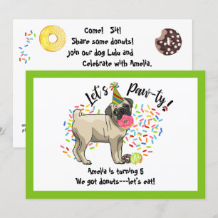 Funny Cute Pug Pet Hund Donuts Födelsedagsfest Inbjudningar
