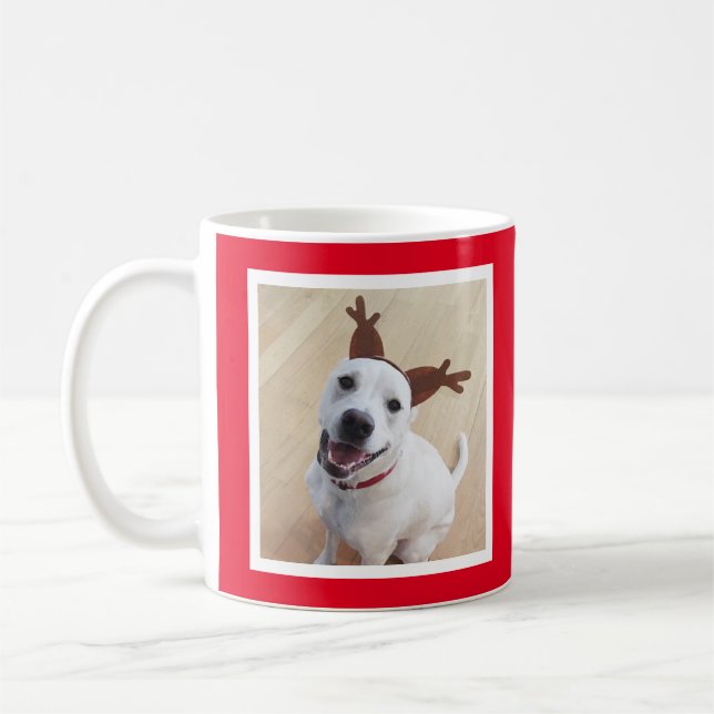 Funny Cute Reindeer Puppy Hund Red jul Kaffemugg (Vänster)