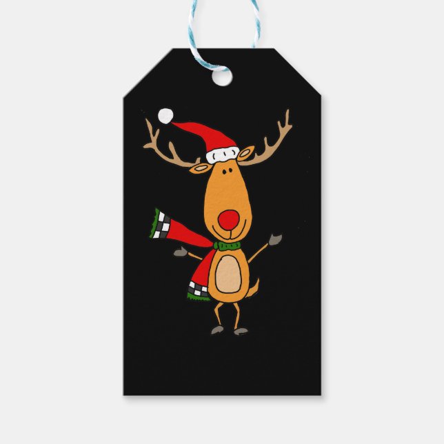 Funny Cute Rudolph Red-Nged Reindeer Presentetikett (Framsidan)