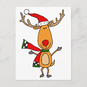 Funny Cute Rudolph Red-Nged Reindeer Vykort