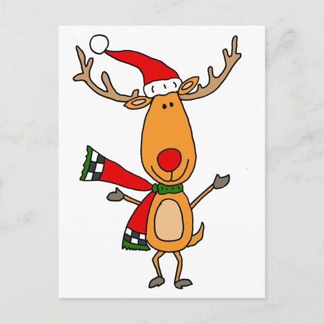 Funny Cute Rudolph Red-Nged Reindeer Vykort (Framsida)