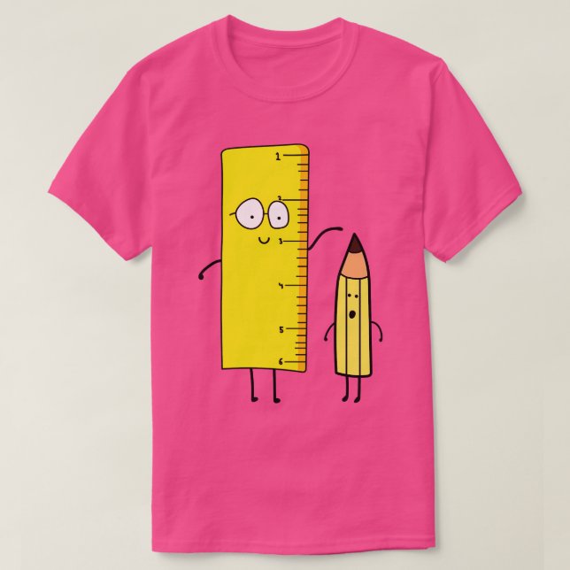 Funny Cute Ruler mäter en penna T Shirt (Design framsida)