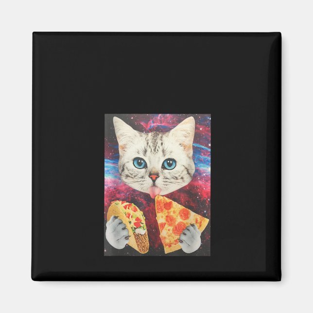 Funny Cute Rymden Galaxy Cat Meme Pizza Taco Magnet (Framsidan)