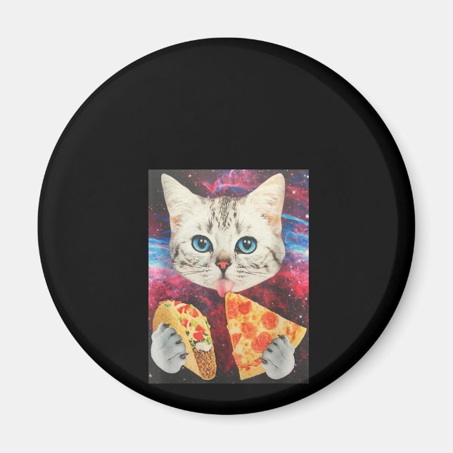 Funny Cute Rymden Galaxy Cat Meme Pizza Taco Magnet (Framsidan)