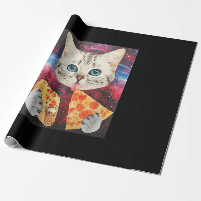 Funny Cute Rymden Galaxy Cat Meme Pizza Taco Presentpapper (Utrullad)