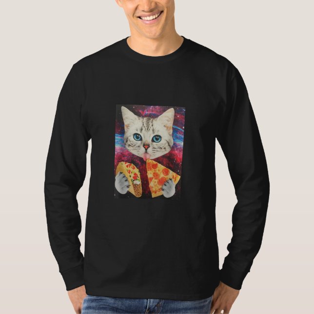 Funny Cute Rymden Galaxy Cat Meme Pizza Taco T Shirt (Framsida)