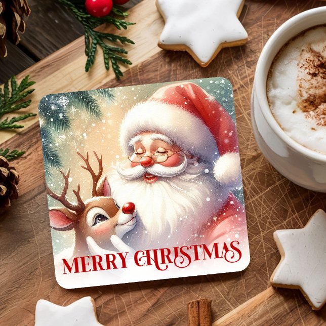 Funny Cute Santa Claus Rudolph Drink Coasters Underlägg Papper Kvadrat (Funny Cute Santa Claus Rudolph Drink Coasters)