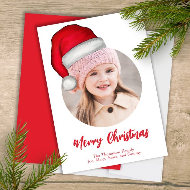 Funny Cute Santa Elf Funny Whimsical 1 Photo Julkort (Merry Christmas cute whimsical photo greeting card with a single photo template. )