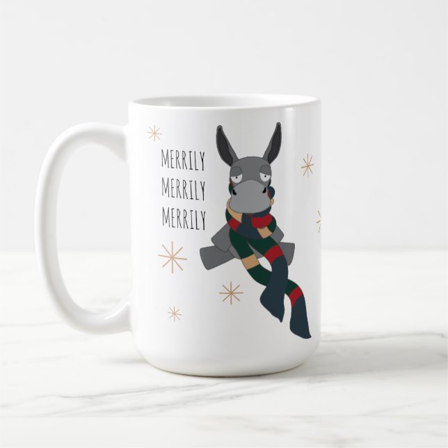 Funny Cute Sarcastically Merry Winter Donkey  Kaffemugg (Vänster)