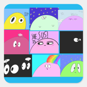 Funny Cute Sassy Lycklig Blob Tecknader Fyrkantigt Klistermärke