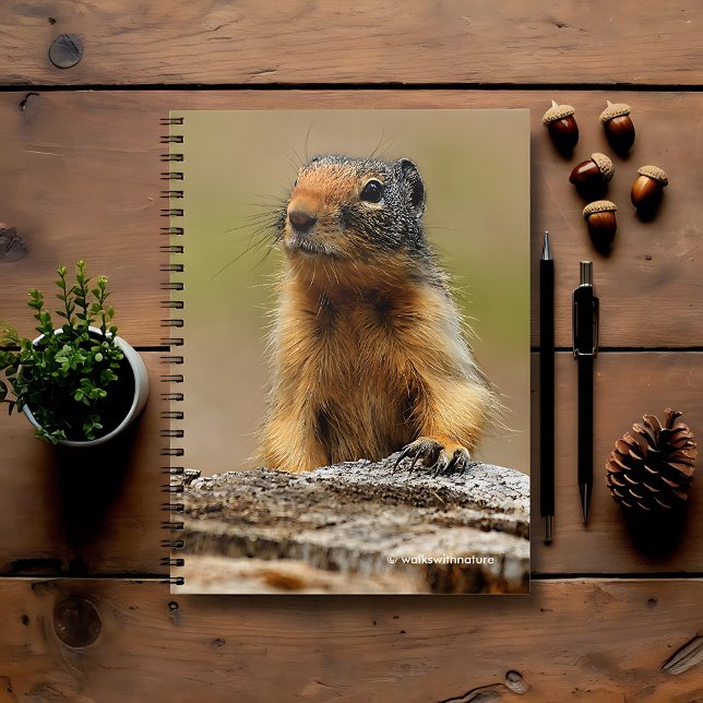 Funny Cute Saucy Columbian Ground Squirrel Anteckningsbok (Funny Columbian Ground Squirrel Pulls up to the Log Journal Cover Photo)