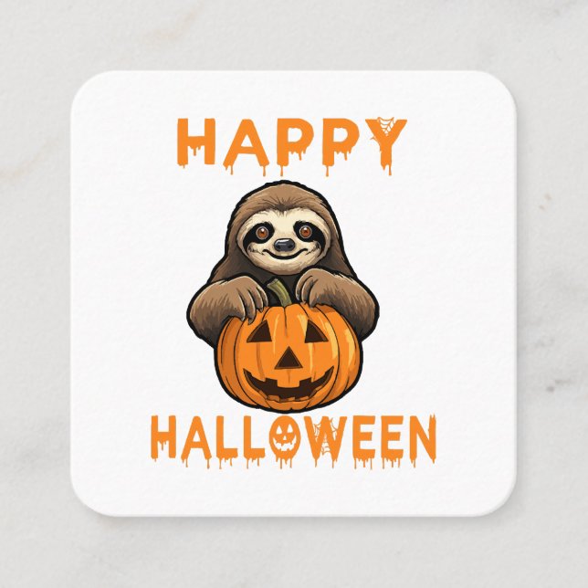 Funny Cute Sloth Holding Pumpkin Fyrkantigt Visitkort (Framsida)