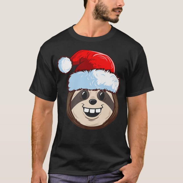 Funny Cute Sloth Santa Hat julklapp för T Shirt (Framsida)