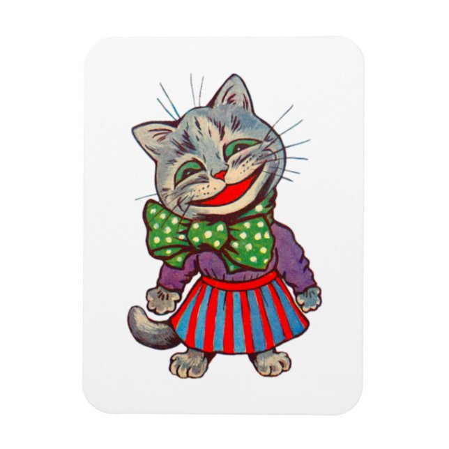 Funny Cute Smiling Retro 1930s Girl Cat Mascot Magnet (Vertikal)