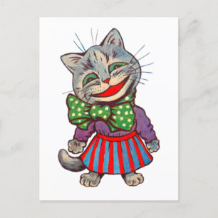 Funny Cute Smiling Retro 1930s Girl Cat Mascot Vykort