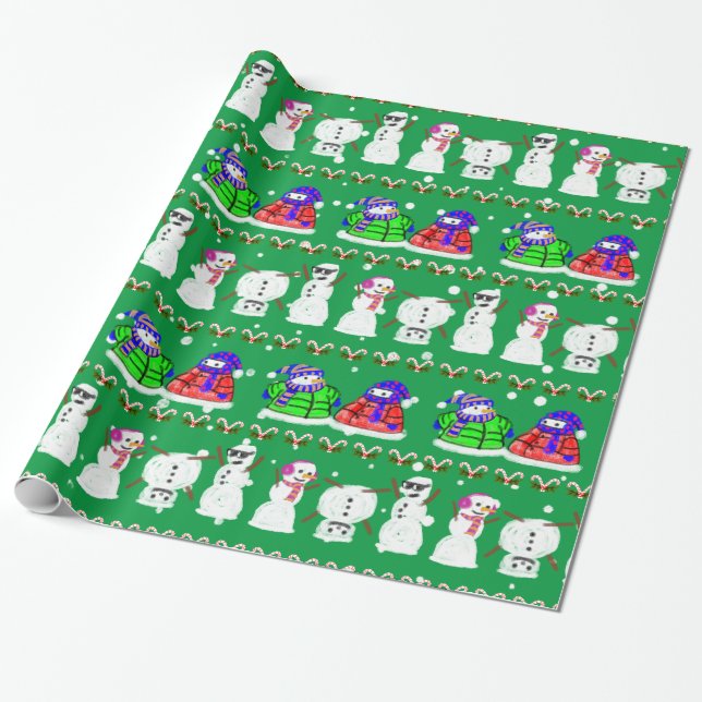 Funny Cute-Snögubbar för julafton Pappra Presentpapper (Utrullad)