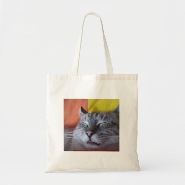 Funny Cute Sömnig Cat Tote Bag Tygkasse (Framsidan)