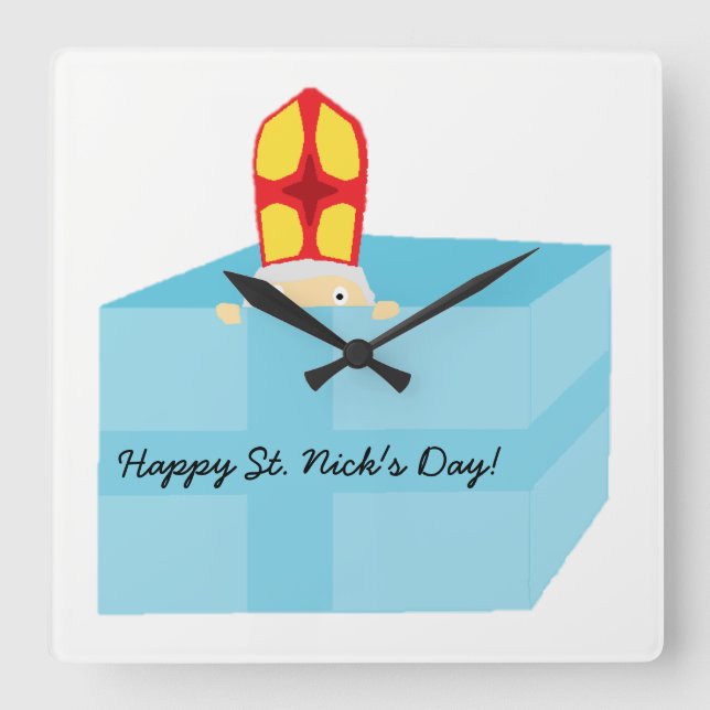 Funny Cute St. Nicholas Dutch Sinterklaas Kids Art Fyrkantig Klocka (Framsida)