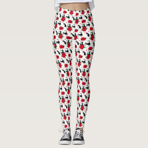 Funny Cute Svarta katter Röd ros Mönster Leggings