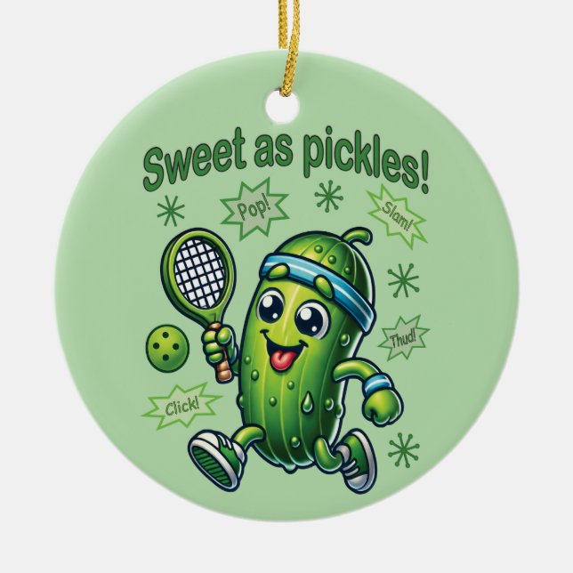 Funny Cute Sweet som Pickles Pickleball Julgransprydnad Keramik (Framsidan)