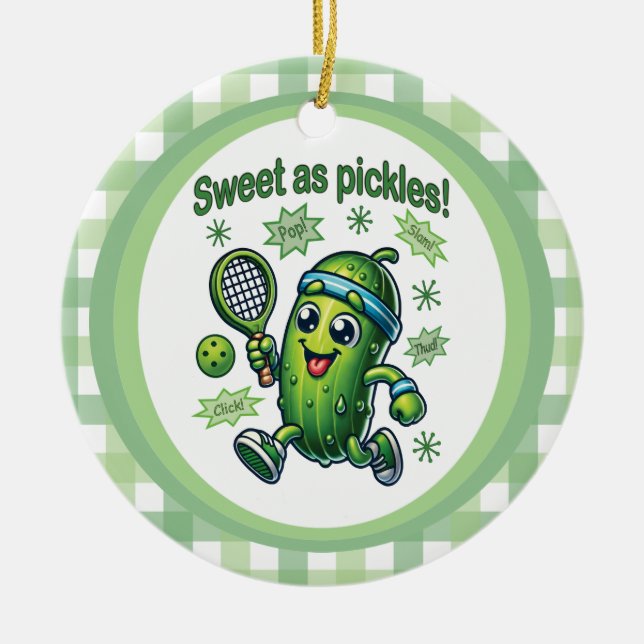 Funny Cute Sweet som Pickles Pickleball Julgransprydnad Keramik (Framsidan)
