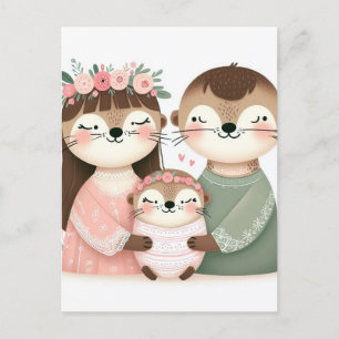 Funny Cute Tecknad Otter-familjen Vykort