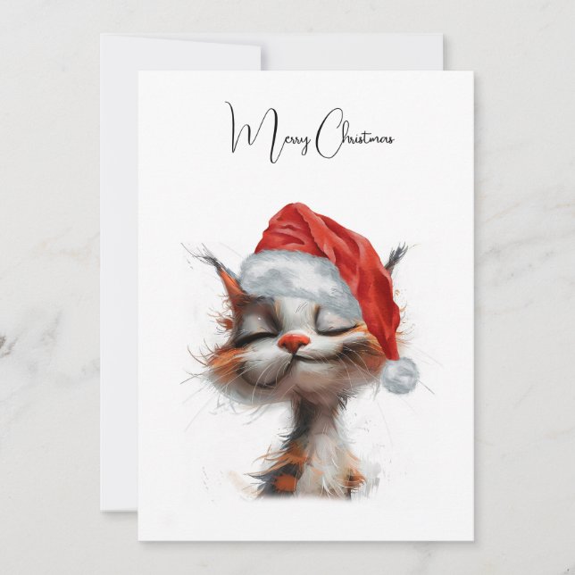 Funny Cute Tecknad Whimsical Cat God jul Julkort (Framsida)