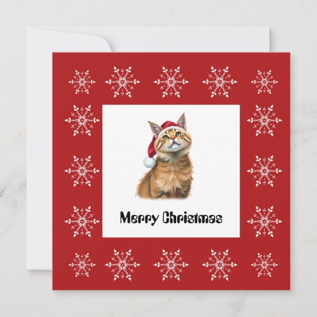 Funny Cute Tecknad Whimsical Cat God jul Julkort (Framsida)