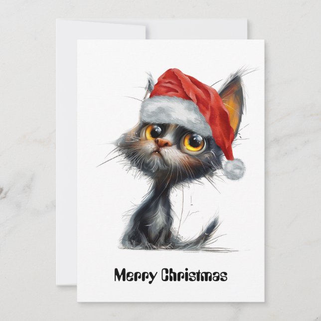 Funny Cute Tecknad Whimsical Cat God jul Julkort (Framsida)