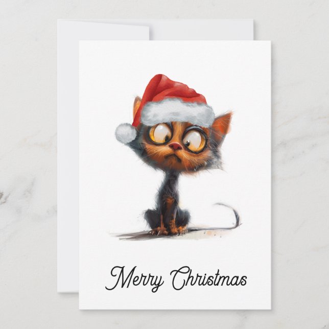 Funny Cute Tecknad Whimsical Cat God jul Julkort (Framsida)