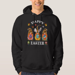Funny Cute Three Gnomes Bunny Holding Egg Lycklig Hoodie
