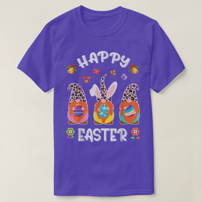 Funny Cute Three Gnomes Bunny Holding Egg Lycklig  T Shirt (Design framsida)