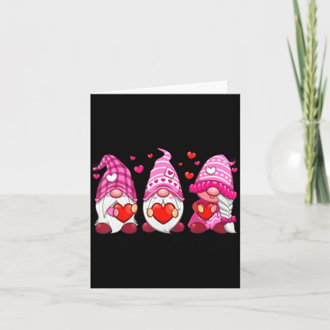 Funny Cute Three Gnomies Nk Hearts Matching Vale  Kort (Framsida)