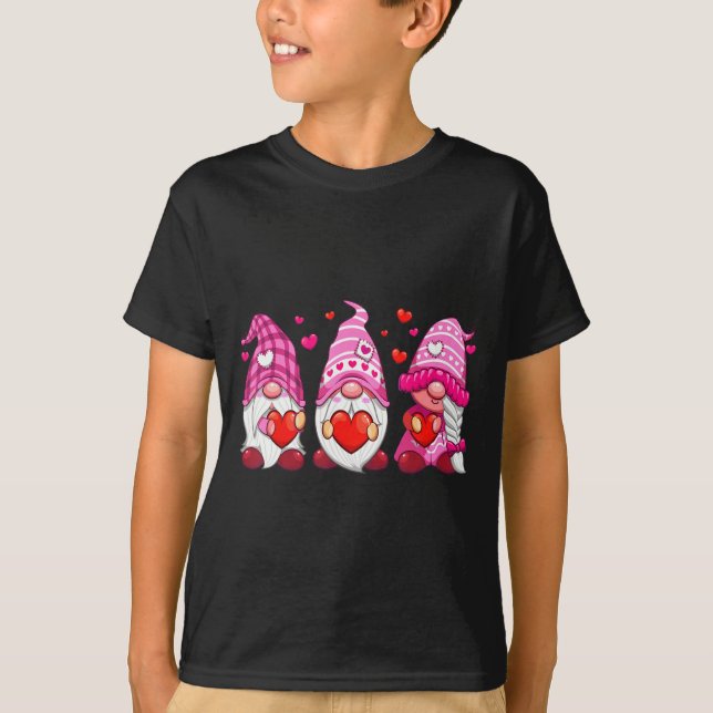 Funny Cute Three Gnomies Nk Hearts Matching Vale  T Shirt (Framsida)