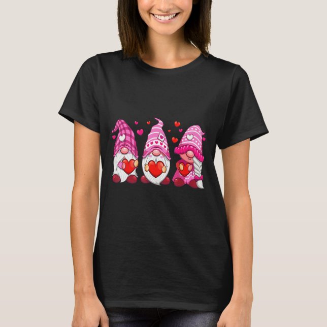 Funny Cute Three Gnomies Nk Hearts Matching Vale  T Shirt (Framsida)
